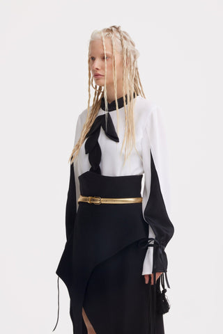 Unique Asymmetric Draped Skirt With Fringe Black - Julia Allert