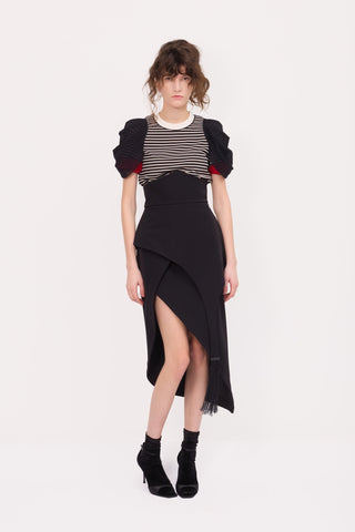Unique Asymmetric Draped Skirt With Fringe Black - Julia Allert