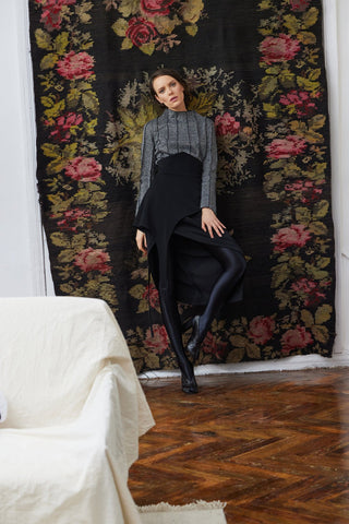 Unique Asymmetric Draped Skirt With Fringe Black - Julia Allert