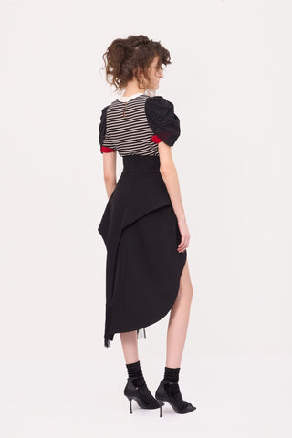 Unique Asymmetric Draped Skirt With Fringe Black - Julia Allert