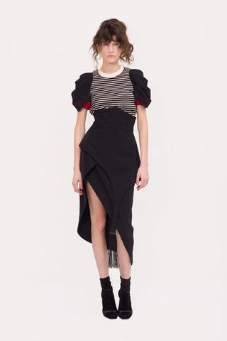 Unique Asymmetric Draped Skirt With Fringe Black - Julia Allert