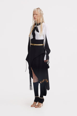 Unique Asymmetric Draped Skirt With Fringe Black - Julia Allert