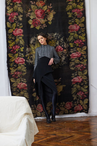 Unique Asymmetric Draped Skirt With Fringe Black - Julia Allert