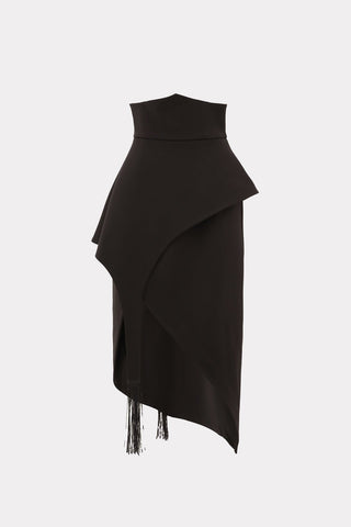 Unique Asymmetric Draped Skirt With Fringe Black - Julia Allert