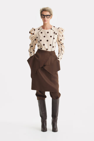 Dramatic Top With Voluminous Sleeves Polka Dot Beige