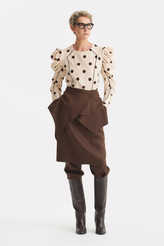 Dramatic Top With Voluminous Sleeves Polka Dot Beige