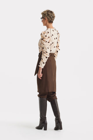 Dramatic Top With Voluminous Sleeves Polka Dot Beige