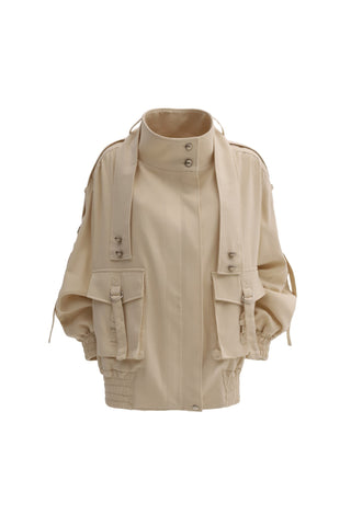 Urban Utility Soft Fleecy Knit Jacket Beige