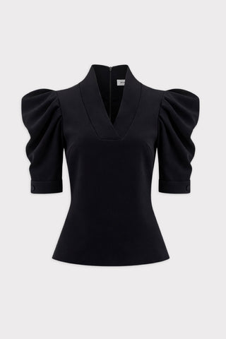 V-Neck Puff Sleeve Top - Black - Julia Allert
