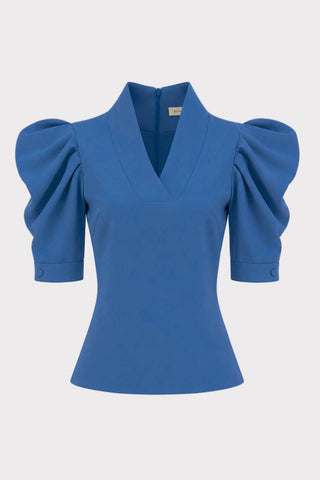 V-Neck Puff Sleeve Top - Blue - Julia Allert