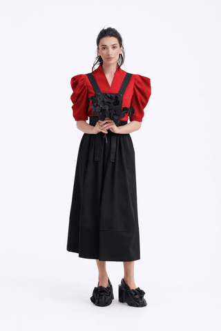 V-Neck Puff Sleeve Top - Red - Julia Allert