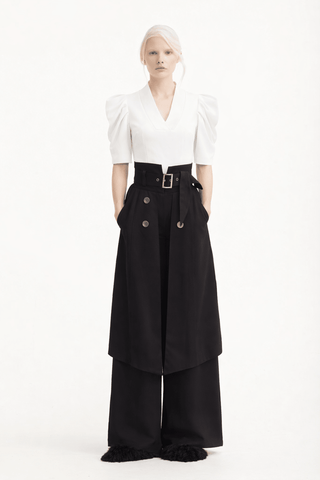 V-Neck Puff Sleeve Top - White - Julia Allert