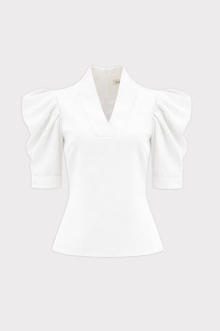 V-Neck Puff Sleeve Top - White - Julia Allert