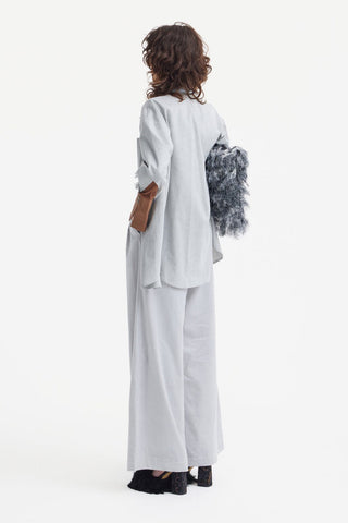 Velvet High Waist Trousers - Light Gray - Julia Allert