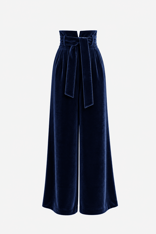 Velvet High Waist Trousers - Navy - Julia Allert