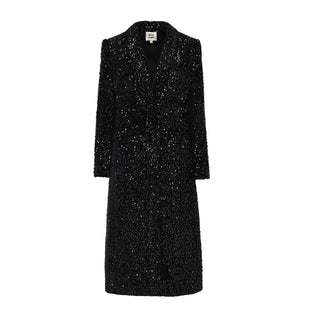 Velvet Sequined Midi Single-Breasted Coat Black