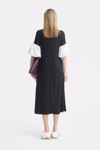 Versatile Chic Work Dress With Puff Sleeves - Black - Julia Allert