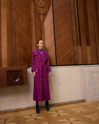 Belted Double-Breasted Trench Suede Pink