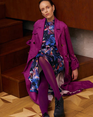 Belted Double-Breasted Trench Suede Pink