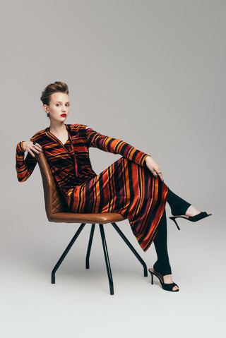 Vintage Cut-Out Shoulder Velvet Dress - Burgundy