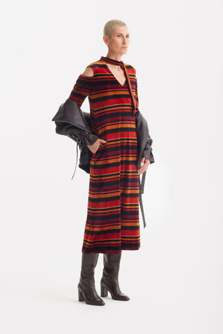 Vintage Cut-Out Shoulder Velvet Dress - Burgundy