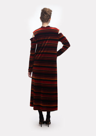 Vintage Cut-Out Shoulder Velvet Dress - Burgundy
