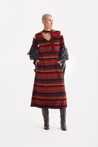 Vintage Cut-Out Shoulder Velvet Dress - Burgundy