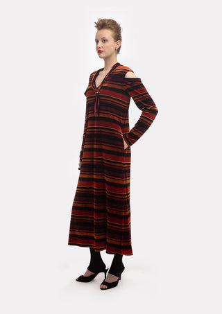 Vintage Cut-Out Shoulder Velvet Dress - Burgundy