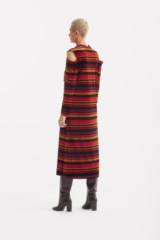 Vintage Cut-Out Shoulder Velvet Dress - Burgundy