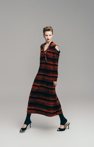 Vintage Cut-Out Shoulder Velvet Dress - Burgundy