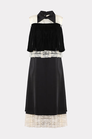 Vintage Straight Midi Dress With Layered Bodice Black - Julia Allert