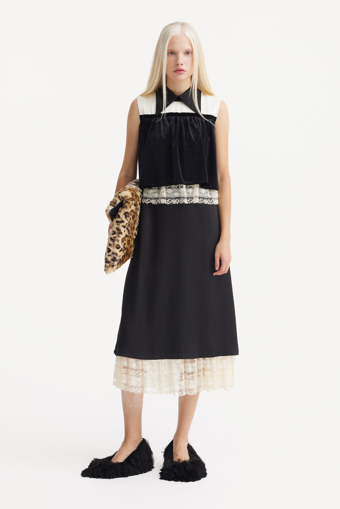 Vintage Straight Midi Dress With Layered Bodice Black S Vintage Straight Midi Dress With Layered Bodice Black S