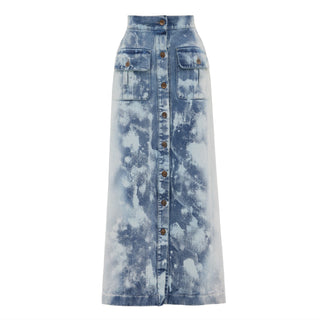 Vintage Wash High-Waisted Denim Skirt Light Blue