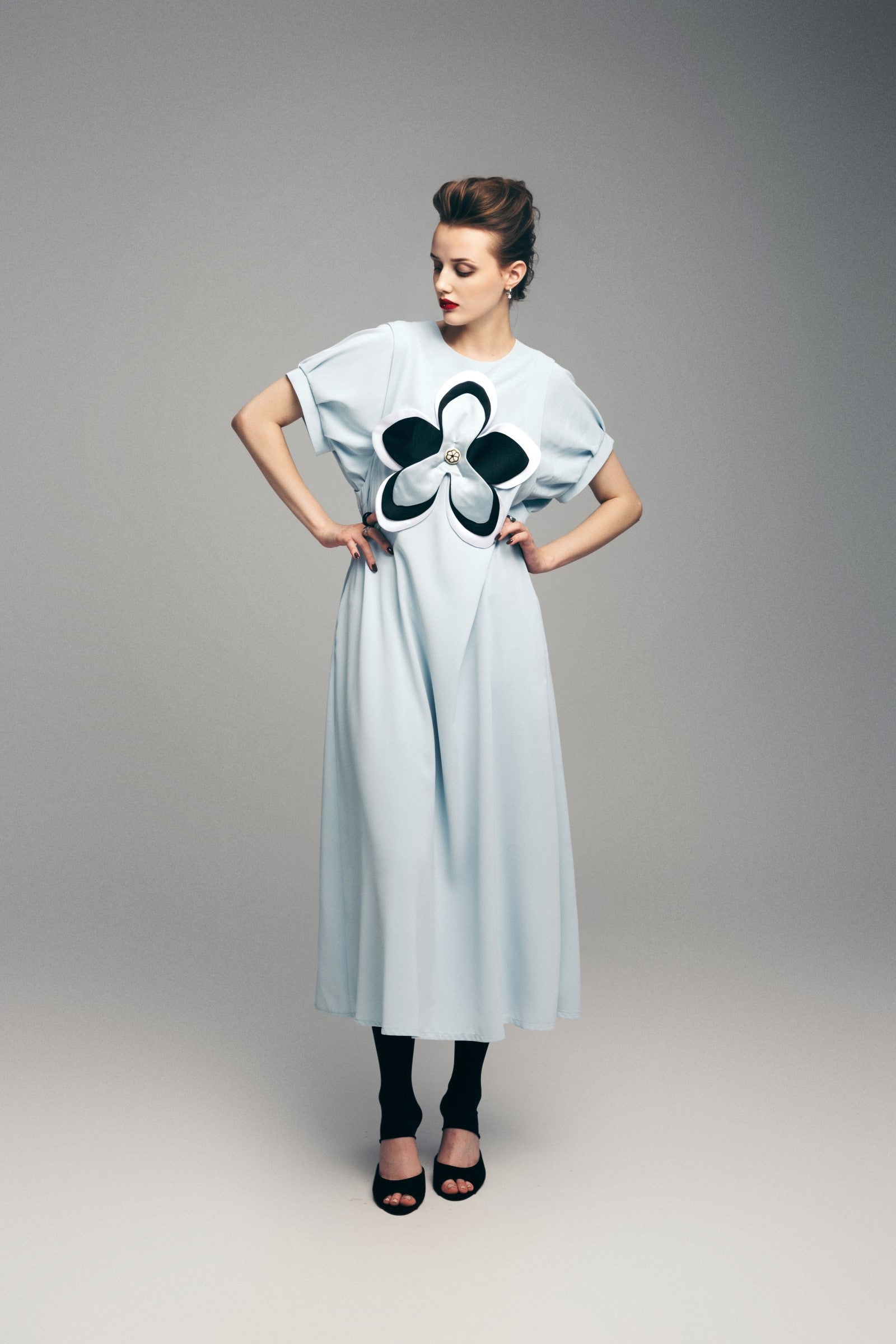 Silky Touch Midi Light Blue Dress With Handmade Floral Appliqu Julia Allert Silky Touch Midi Light Blue Dress With Handmade Floral Appliqu Julia Allert