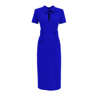 Midi Dress With Belt- Blue