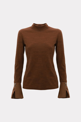 Warm Top With Cuffed Sleeves Melange Brown - Julia Allert