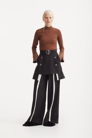 Warm Top With Cuffed Sleeves Melange Brown