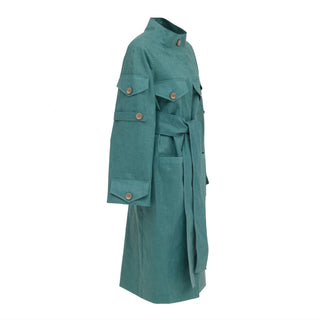 Water-Resistant Single-Breasted Trench Coat With Belt Turquoise