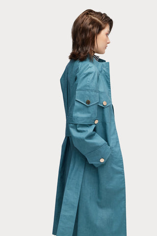 Water-Resistant Single-Breasted Trench Coat With Belt Turquoise