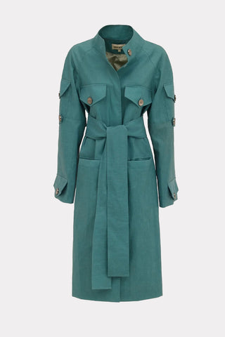 Water-Resistant Single-Breasted Trench Coat With Belt Turquoise