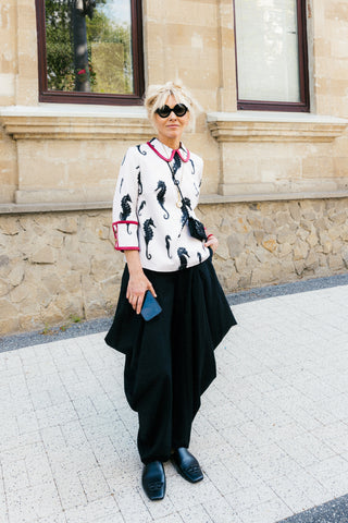 Light Beige Seahorse Print Blouse With Cuffs – Capsule Edition
