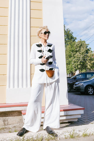 Lightweight Crinkled Blouse & Wide-Leg Pants Co-Ord Set – Ivory