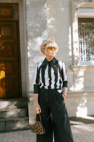 Semi-Formal Striped Blouse With Black Double Contrasting Details
