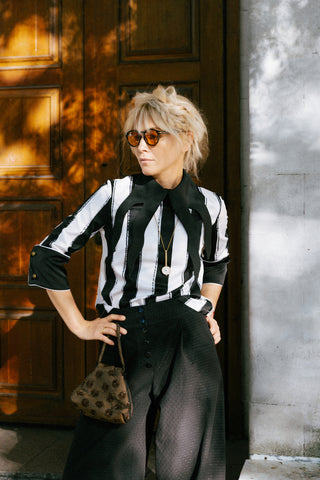 Semi-Formal Striped Blouse With Black Double Contrasting Details