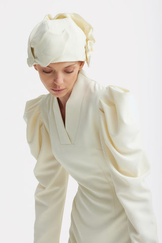 Crepe Midi Dress With Statement Sleeves – Ivory