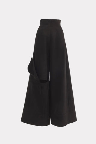 Wide Flared Trousers With Calla Flower Black