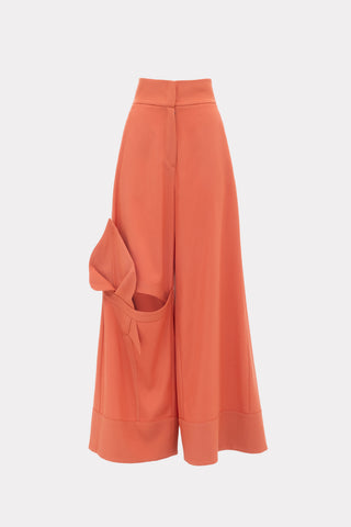 Wide Flared Trousers With Calla Flower Orange-Coral