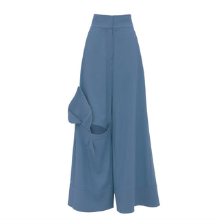 Wide Flared Trousers With Calla Flower Pale Blue