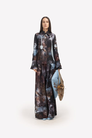 Artistic Design Long-Sleeve Shirt Abstract Print Brown