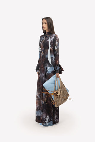 Artistic Design Long-Sleeve Shirt Abstract Print Brown